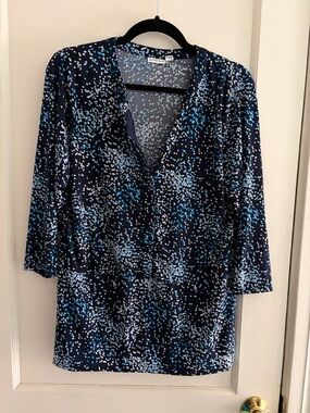 croft & barrow Navy Blue Multicolor Dot-Print Blouse